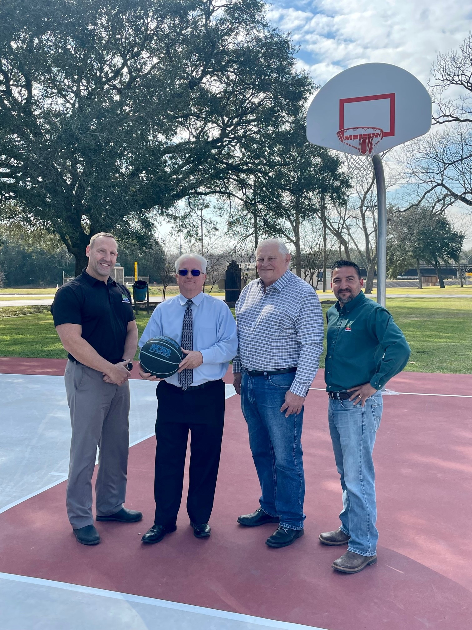 Adame Park Basketball Court with Mayor and Parks Staff