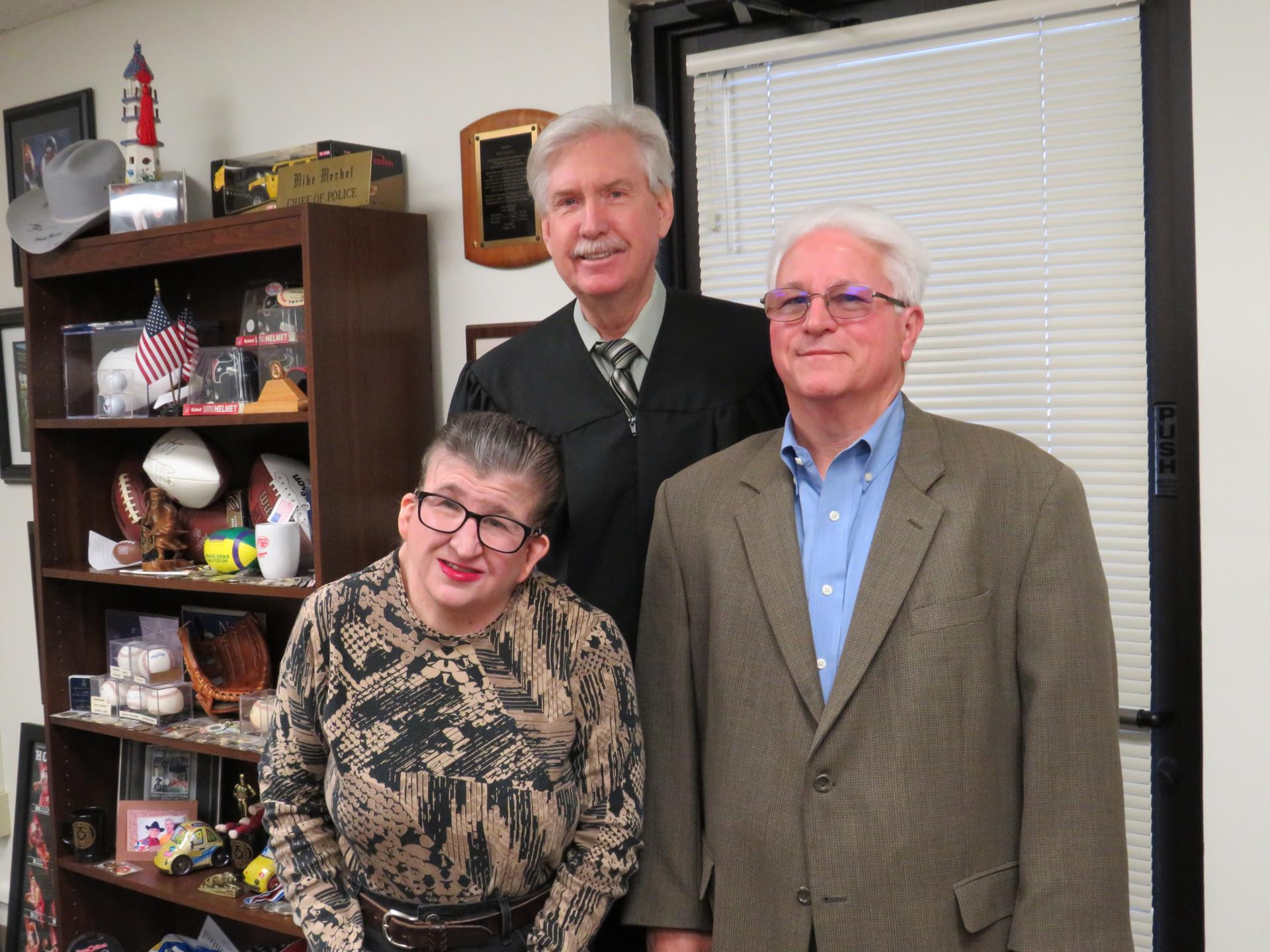 Amanda Miles with Judge Merkel and Commissioner Adams