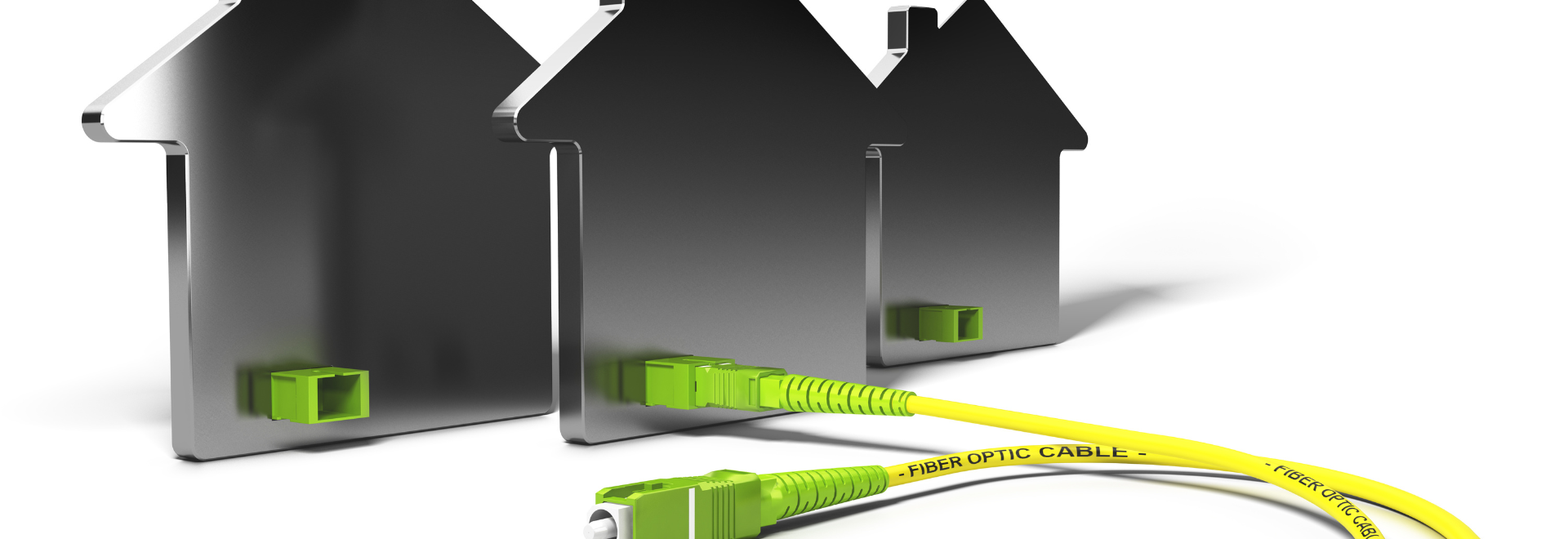 green and yellow fiber cable connecting with one house out of three